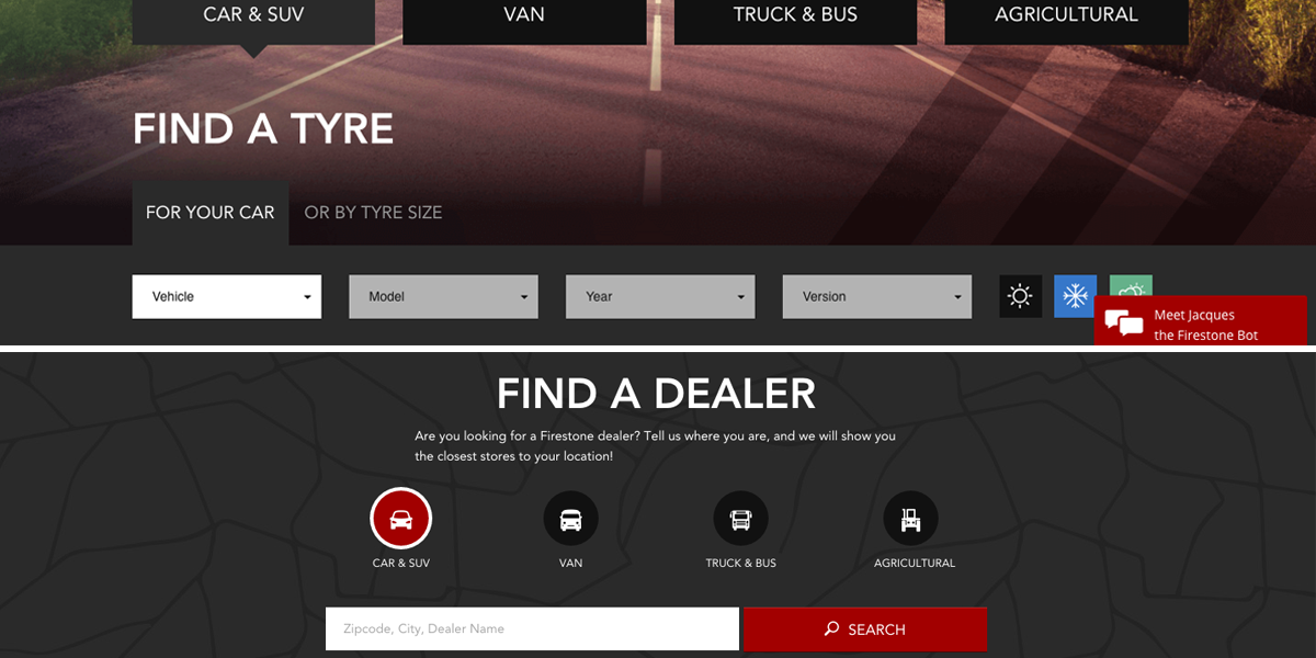 Firestone sections find a tyre fond a dealer